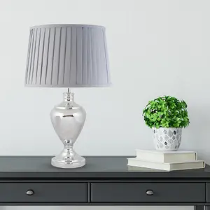 First Choice Lighting Wessex Chrome Grey 58 cm Table Lamp With Shade