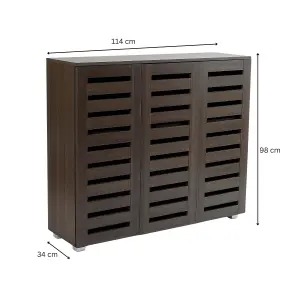 Home Source Oslo 3 Door Dark Brown Shoe Cabinet