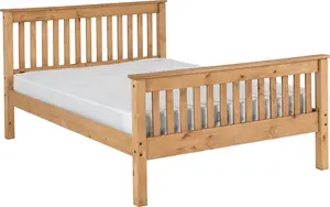 Monaco King Size Solid Distressed Waxed Pine High Foot End Bed Frame