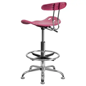 Vibrant Chrome Drafting Stool with Tractor Seat Pink