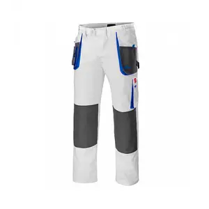 Agritrade AK Work Trousers Multi Pockets Men's Workwear Pants Painter's Trousers -White with Blue Inserts (UK 30-32inch / EU 48)