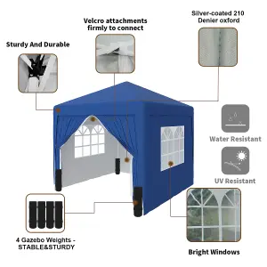 SunDaze Garden Pop Up Gazebo Party Tent Camping Marquee Canopy with 4 Sidewalls Carrying Bag Blue 2x2M