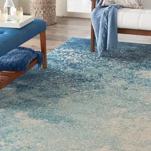 Navy Light Blue Luxurious Modern Abstract Dining Room Rug-201cm X 290cm