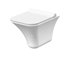 Rimless Wall Hung Ceramic Toilet Pan & Soft Close Seat, 355mm