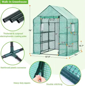 Large Walk-In Greenhouse with 2 Windows & 8 Shelves - Cold Frame Greenhouse with Reinforced PE Cover