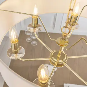 Anson Lighting Eureka 6lt Pendant light finished in Brass plate and vintage white fabric