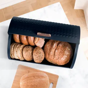 EHC Bread Bins for Kitchen, Bread Box with lid, Bread Container, Navy Blue, VENTILATED Back to keep Contents  Fresher for longer