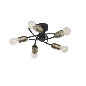 GoodHome Vintage Brushed Matt Metal Antique brass effect 5 Lamp Ceiling light