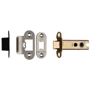 76mm Heavy Sprung Tubular Door Latch Rounded Strike Plate & Forend Bright Steel