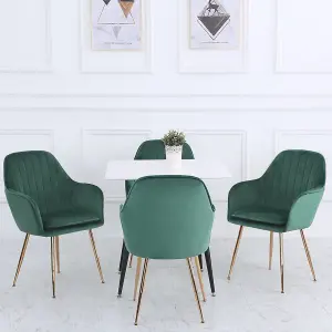 Set of 4 Green Frosted Velvet Upholstered Dining Chairs Kitchen Chair Set Armchair with Metal Legs