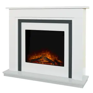 Adam Brentwood Electric Fireplace Suite in Pure White & Grey, 43 Inch