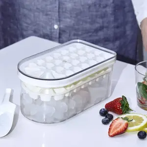 Ice Cube Tray & Container - Multi Layer Ice Bucket Storage Box with Scoop & 2 Moulds That Make Up to 58 Cubes - 10 x 11.5 x 21cm