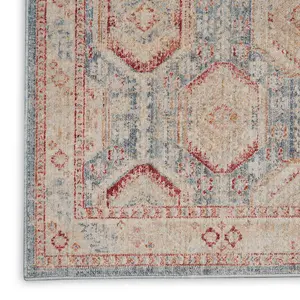 Light Blue Multicoloured Traditional Bordered Geometric Rug for Bedroom & Living Room-79 X 305cm (Runner)