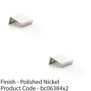 2 PACK - Flat Slim Cabinet Finger Pull Handle Semi Concealed - 37mm Width Polished Nickel