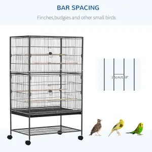 PawHut Large Bird Cage Budgie Cage for Finch Canaries Parakeet with Rolling Stand, Slide-out Tray, Storage Shelf, Dark Grey