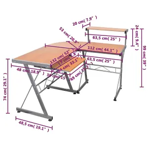 Berkfield Corner Computer Desk Brown 132x112x99 cm Engineered Wood