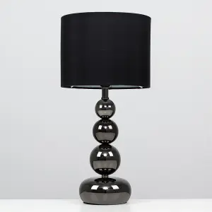 ValueLights Marissa Chrome Touch Table Lamp with Black Faux Silk Shade