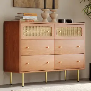 Rattan Wooden Chest of Drawers Sideboard Cabinet for Bedroom Console Table for Living Room