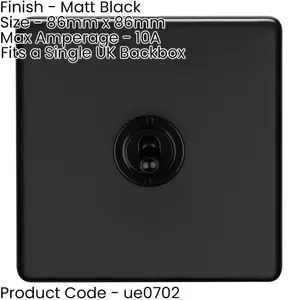 3 PACK 1 Gang Single Retro Toggle Light Switch SCREWLESS MATT BLACK 10A 2 Way