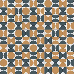 Retro Geo Tile Vinyl by Remland (Ochre Terracotta & Navy, 3m x 3m)