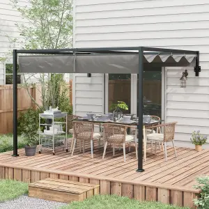 Outsunny 3 x 4m Wall Mounted Pergola with Retractable Sun Shade Canopy