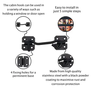 EAI Long Cabin Hook Strong Hold Back Gate or Door Hook Wire Pattern Steel - 250mm - Black