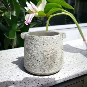 Cement Plant Pot With a White Wash Rustic Finish. H13cn