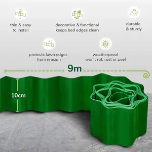 Lawn Edging Border 10cm x 9m Roll - Flexible PVC Garden Edging for Easy Shaping, Flower Beds, Pathways & Lawn Borders