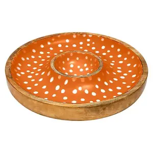 Dexam Sintra Mango Wood Spotted Chip and Dip Bowl Ochre