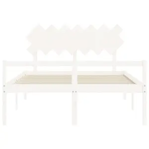 Berkfield Bed Frame with Headboard White King Size Solid Wood