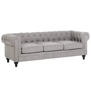 3 Seater Fabric Sofa Light Grey CHESTERFIELD