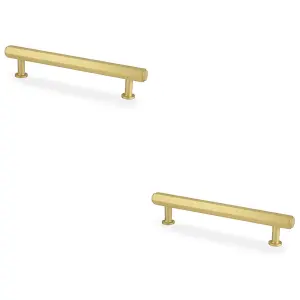 2 PACK - Industrial Hex T Bar Pull Handle - Satin Brass 128mm Centres Kitchen Cabinet