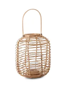 Interiors by Premier Sustainable Natural Rattan Lantern, Rounded Modern Black Candle Lantern, Versatile Tealight Lantern