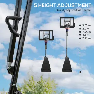 SPORTNOW 2.45-3.05m Portable Basketball Hoop and Stand with Wheels, Black