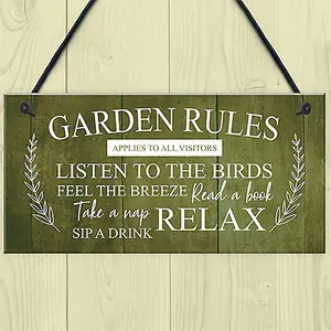 Red Ocean Garden Rules Sign Hanging Wall Shed Summer House Sign Rustic Home Decor Plaque