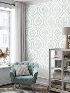 Crown Estelle Damask Mineral Blue Wallpaper M1757