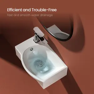 EMKE Ceramic Wash Basin for Small Cloakroom Bathroom, Semi arc Wash Basin Sink, Wall-Mounted Basin, 40.5x28x14cm