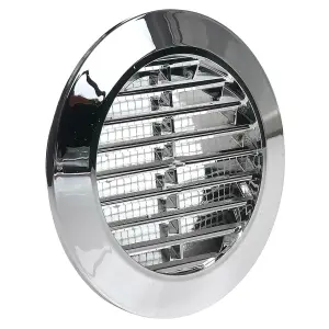 Chrome Mini Round Air Vent Grille 70mm with Flange and Fly Screen Ventilation Cover