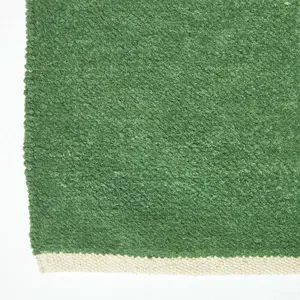 Homescapes Dark Olive 100% Cotton Plain Chenille Rug with Natural Trim, 60 x 100 cm