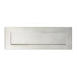 Sprung Inward Opening Letterbox Plate 275mm Fixing Centres Satin Steel