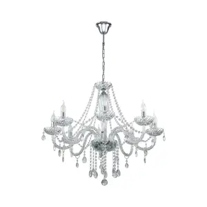 Chandelier Ceiling Light Chrome Plated Steel & Clear Glass Droplets Bulb E14 8x40W