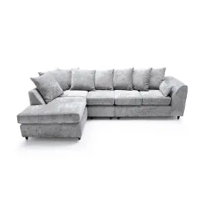 Harriet Crushed Chenille Large Left Facing Corner Sofa in Light Grey