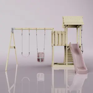 PolarPlay Balcony Tower Kids Wooden Climbing Frame with Swing and Slide - Swing Hagen Rose