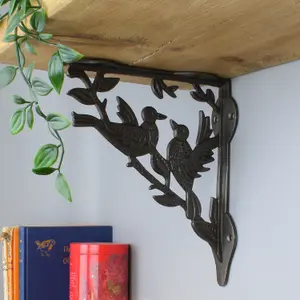 Oakcrafts - Pair of Antique Cast Iron Decorative 2 Bird Shelf Brackets - 180mm x 210mm