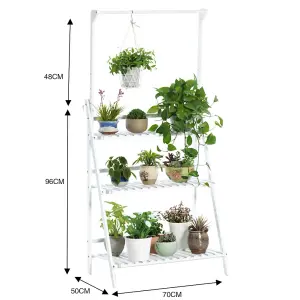 Outdoor 3-Tier Foldable Garden Hanging Wood Plant Stand 144cm H