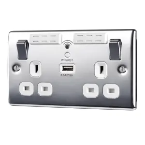 BG Chrome 13A Switched Double WiFi extender socket with USB