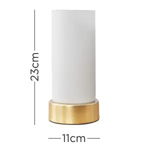 ValueLights Matt Gold Modern Cylinder Touch Table Lamp With Frosted Glass Shade