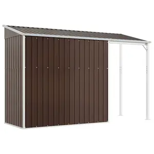 Broghin Garden Shed with Extended Roof Outdoor Tool Shed Storage Shed Steel Brown