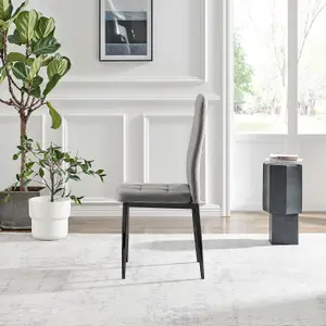 Furniturebox UK Dining Chair - 2x Paloma Grey Fabric Upholstered Dining Chair Black Legs - Contemporary Dining Kitchen Furniture