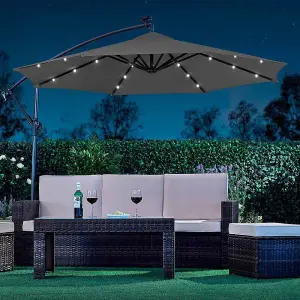 Garden Cantilever Solar LED Parasol & Cover Outdoor Umbrella 2.7m Crank Handle (Charcoal)